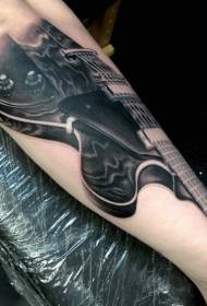Paže čierna a biela ručne kreslená osobnosť gitara tetovanie vzor