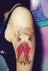Patrón de tatuaje de muñeca linda en brazo de mujer hermosa