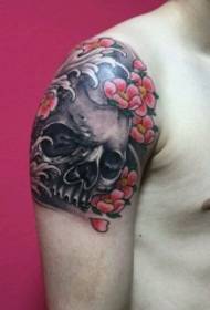 Malaking braso cool na skull floral tattoo pattern