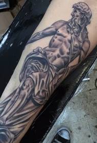 Braç patró de tatuatge estàtua masculina en blanc i negre