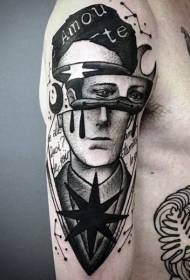 Kar titokzatos ember rosszul portré fekete-fehér tetoválás minta