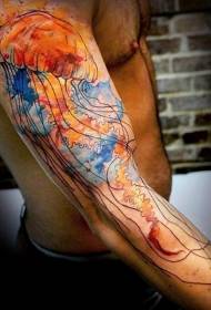 Brazo estilo acuarela colorido splash tinta tatuaje femenino patrón