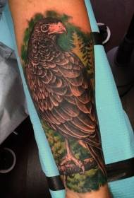 Splendido modello di tatuaggio con braccio d'aquila e foresta di colore naturale