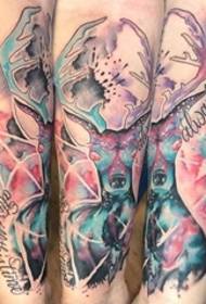 Gražus akvarelės elnio tatuiruotės paveikslas ant rankos