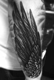 手臂簡單的黑色精緻羽毛翅膀紋身圖案