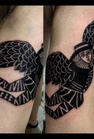 Pequeno brazo divertido en branco e negro fantasía patrón de tatuaxe de home voador