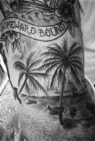 Palmu kirje musta tatuointi malli käsivarren rannikolla