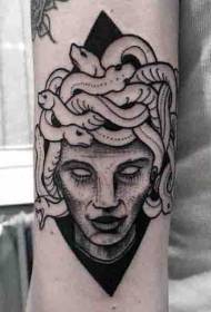 Stinging geometry on the arm with Medusa tattoo pattern