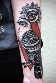 Lub tsev kawm ntawv laus dawb lias mysterious dav dawb hau nrog lub hnub tattoo qauv