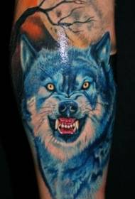דפוס קעקוע ראש זאב כחול על הזרוע