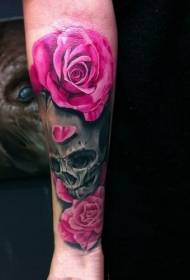 Ang kolor sa kolor sa bungo sa sumbanan nga tattoo sa rosas nga Rose