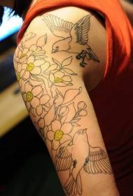 Pequeno patrón de tatuaxe fresco pequeno de aves e flores