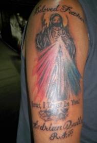 Arm jesus light and letter tattoo pattern