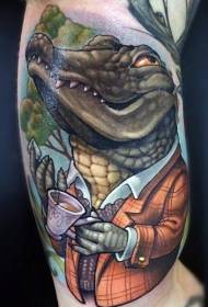 Озброєння весело барвисті мультфільм крокодила носити костюм і чашку татуювання візерунок