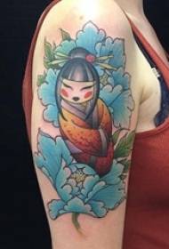 Mergaitės ranka ant spalvotos tatuiruotės literatūrinės gėlių tatuiruotės personažo portreto tatuiruotės paveikslėlio
