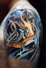 Braccio incredibile polpo colorato e motivo a tatuaggio ondulato