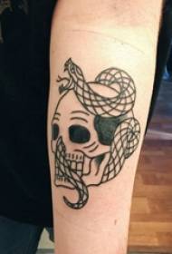 手臂上的黑白骷髏紋身紋身蛇圖片