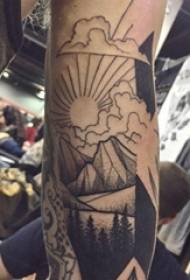 Arm swart en wyt griis styl punt doorn ienfâldige persoanlikheid line tattoo lânskiplike foto