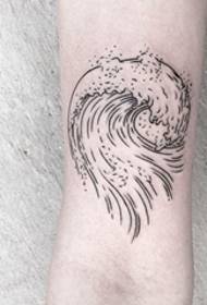 Brazos sobre ondas de tatuaxe de liña de personalidade simple e imaxes de tatuaxe en spray