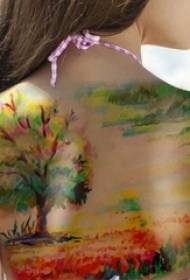 Modello colorato del tatuaggio della pianta della natura del paesaggio del fiore del tatuaggio del tatuaggio del paesaggio del braccio