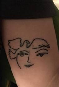 Černá ruka linie tetování úsměv tvář míru holubice tetování obrázek
