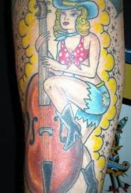 Modello tatuaggio braccio violoncello colorato ragazza