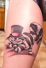 Teľa roztomilé čierne a biele tetovanie Cheshire mačky