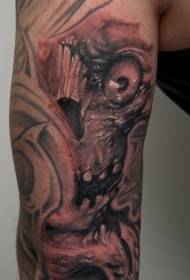 Ang realistiko nga monster nga bungol sa itom nga braso sa tattoo tattoo