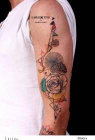 New school style colored flowers with various symbols tattoo pictures