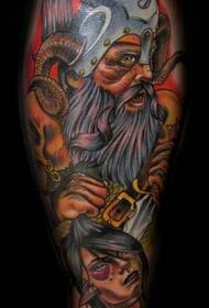 Слика боје илустрације у стилу обојена викинг ратника тетоважа слика