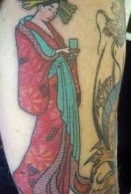 Arm colored geisha girl tattoo pattern