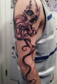Arm strašidelné čierne a biele lebky chobotnice osobnosti tetovanie vzor
