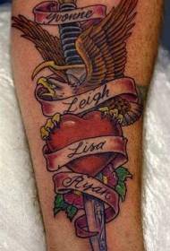 Wapen dolk en adelaar rood hart tattoo patroon
