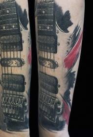 Modello di tatuaggio del braccio della chitarra vecchio colore realistico