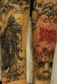 Donker ridder en schedel letterarm tattoo patroon