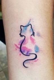 Lengan garis sederhana tato dicat tato trik kucing tato gambar tato hewan