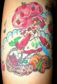 卡通草莓小女孩彩绘手臂纹身图案