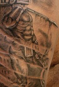 Brazo patrón de tatuaxe guerreiro en branco e negro