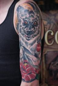 Жаночая ручная афарбаваная воўк з малюнкам татуіроўкі руж