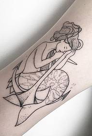Big mkono mermaid kumweka tattoo kijiometri mfano