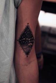 Aarm Hand gezeechent geometreschen Stäerenhimmel mat Stärebild Symbol Tattoo Muster