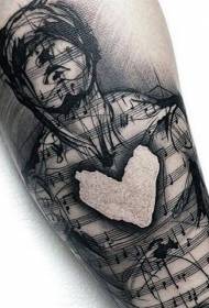 Ručno crno humanoidno osoblje s uzorkom tetovaže u obliku srca