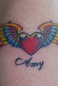 Berbentuk hati merah dengan pola tato lengan sayap