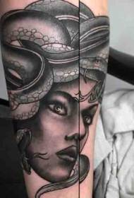 Arm cartoon style Medusa avatar black tattoo pattern