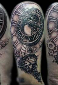 Arm unique painted old broken clock tattoo pattern