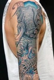Modello di tatuaggio a braccio polipo a metà polpo multicolore in stile insolito