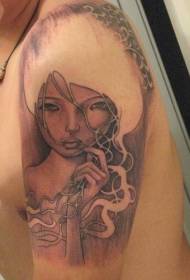 Modèle de tatouage bras oriental femme portrait