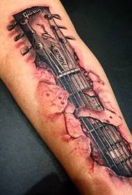 Increíble patrón de tatuaxe de brazo rasgado de guitarra