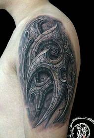 Schwaarz a wäiss mechanesch Muster Tattoo um Aarm
