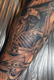 Rokas melns skelets ar smilšu pulksteņa tetovējuma modeli